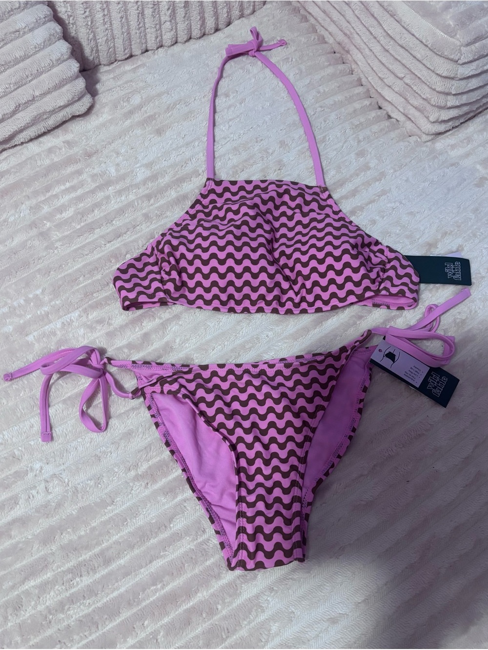 Women’s Pink Wave-Print Two-Piece Swim Set